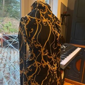 Black and Gold Baroque Print Long Sleeve Dress